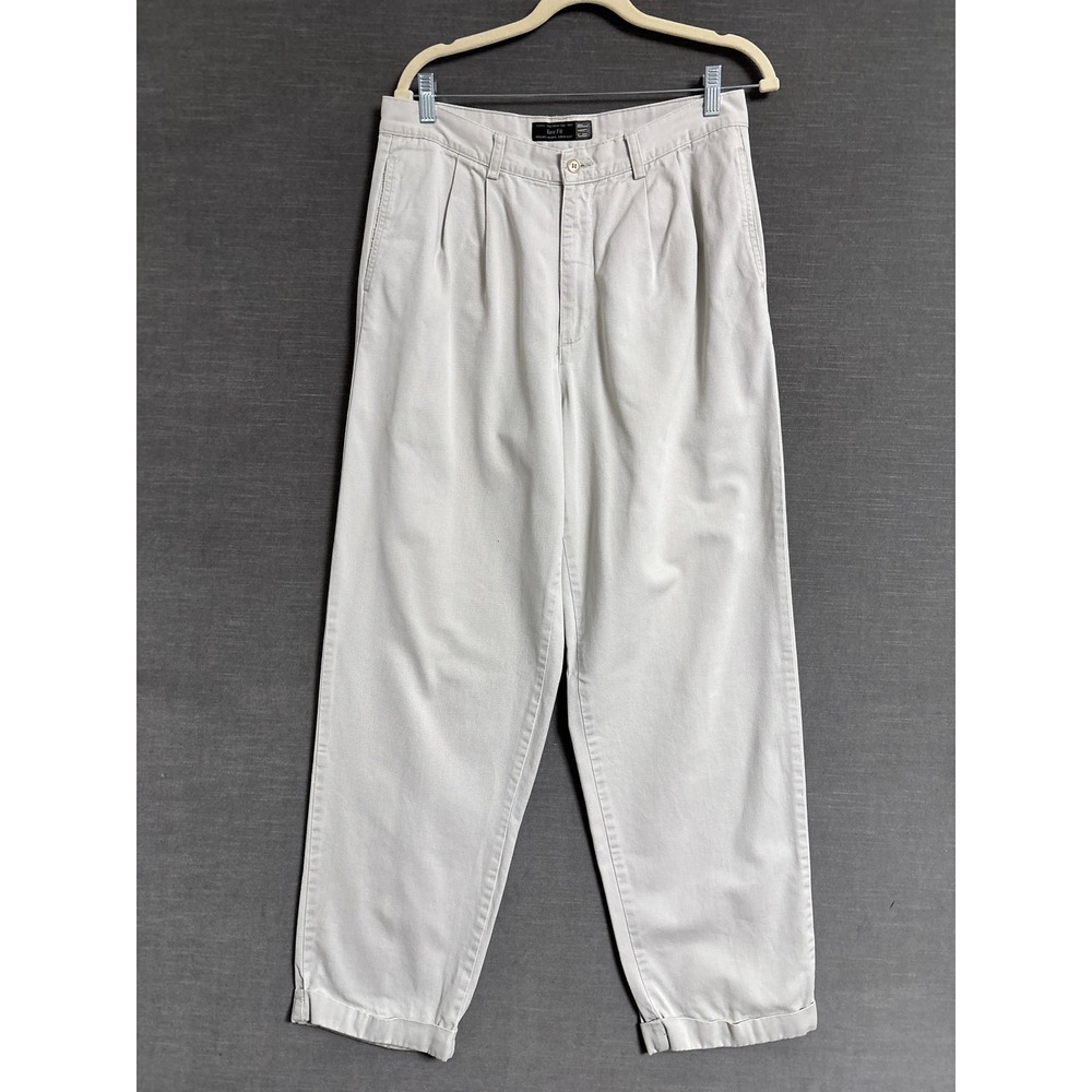 Vintage 90s Gap Pants 33x30 Easy Fit Tan Cotton Pleated Khakis Chinos Baggy
